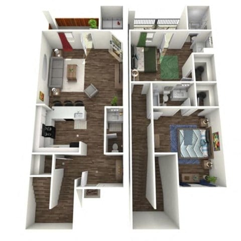 Floor plan for 2 beds, 2.5 baths, 1084 sqft